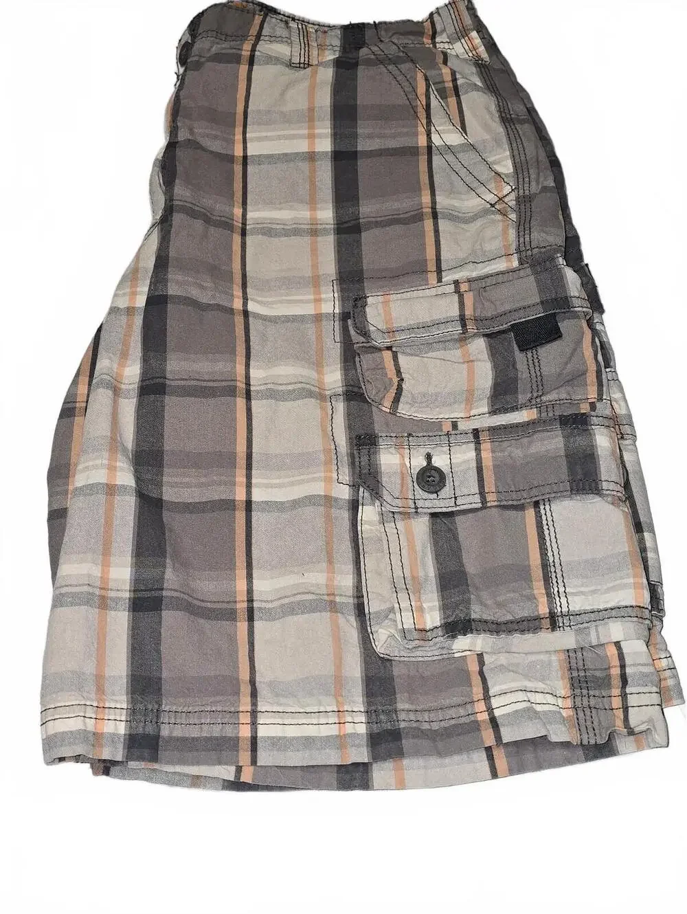 Lee Dungarees Men’s Size 38 Plaid Cargo Shorts Gray Tan Orange 100% Cotton